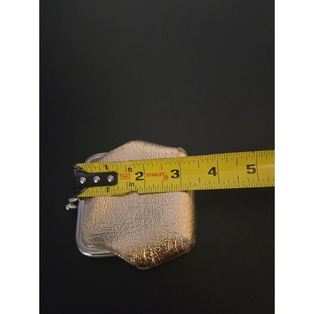 Vintage Gold Metalic Leather Coin Bag Snap Closure Kiss Lock Clasp Retro Evening